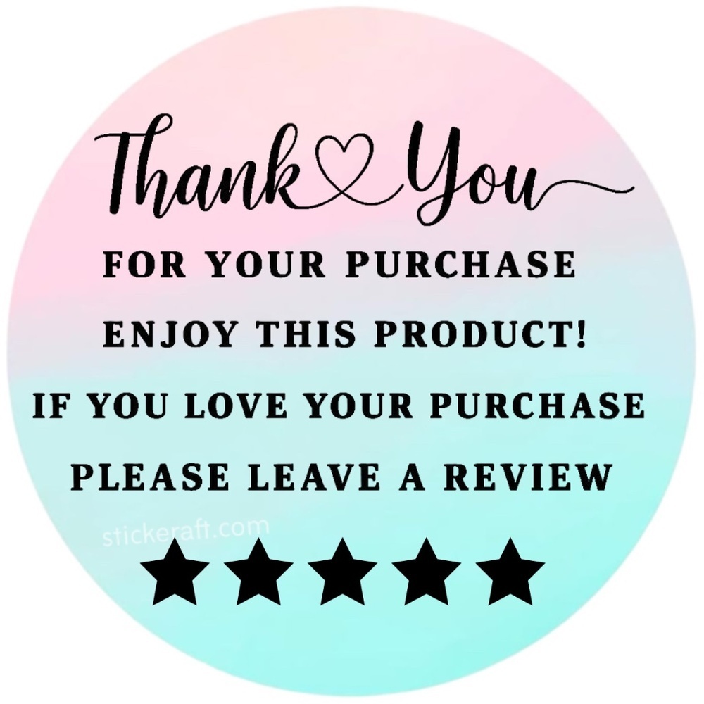 Thank You for Purchase Stickers – 2 Inch, 5 Star Review Labels – 100 PCS NEW